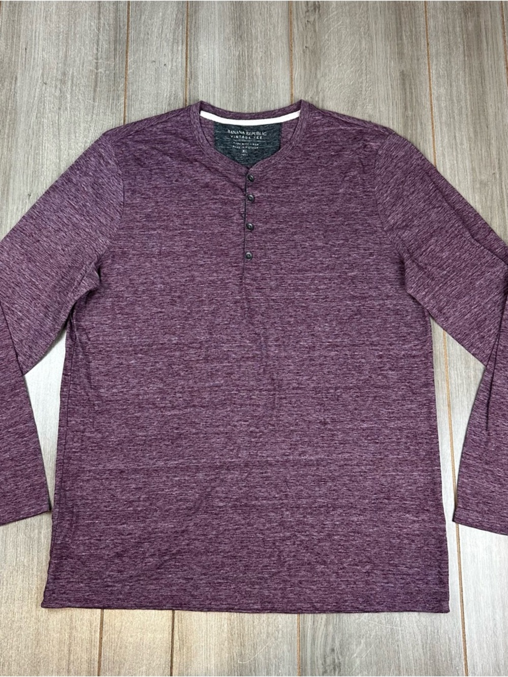 Banana Republic Henley Vintage Tee Linen Blend XLT XL TALL Red Maroon Burgundy